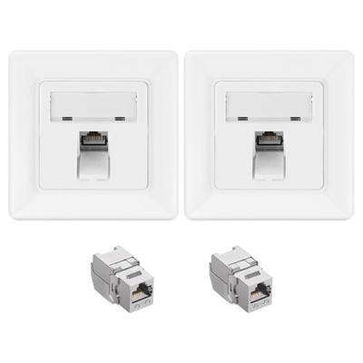 2x Keystone Modul 8x Netzwerkdose Dose 1-Port Set CAT 6A Kabel 10Gibt/s