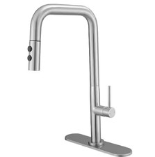 BWE Pull-Down Sprayer Kitchen Faucet 1Spray High Arc W/Deck Plate Brushed Nickel
