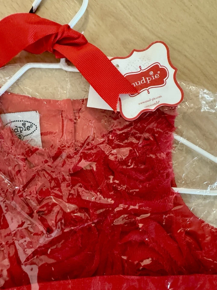 NWT Mud Pie 12-18M Red Rosette Chiffon Party Holiday Dress Tulle Tutu - Image 4 of 4
