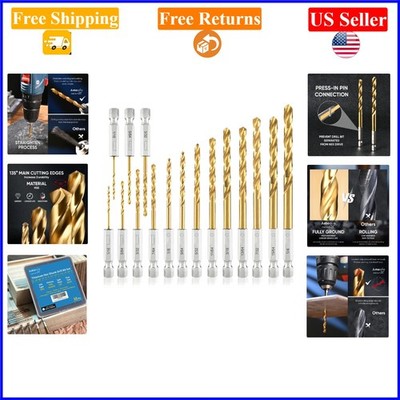 13+3Pcs Hex Shank Drill Bit Set Titanium HSS for Wood, Metal, Plastic