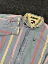 VTG Tommy Hilfiger Shirt Mens M Pastel Stripe Button Down 90s Flag Logo
