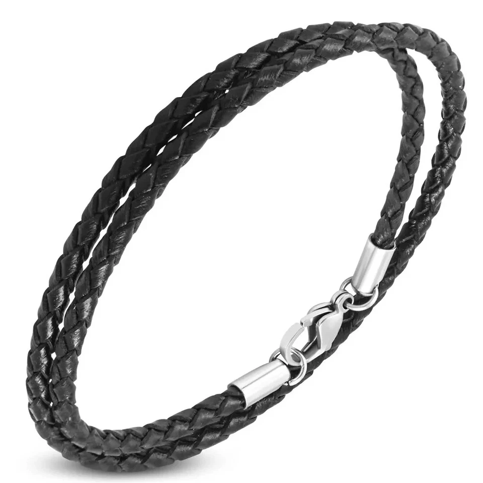 Leder Armband Halskette Edelstahll Verschluss 3 mm geflochtenes Mikrofaserleder - Bild 1 von 4
