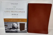 KJV Charles Stanley Life Principles Bible Second Indexed Brown GENUINE LEATHER