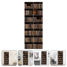 1 Pair Door Stickers Self-Adhesive Fake Bookshelf Door Murals Waterproof Sticker