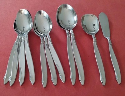 11pc WM A Rogers Premier SHORELINE Stainless 2 SOUP 7 TEA SPOONS Sugar Oneida