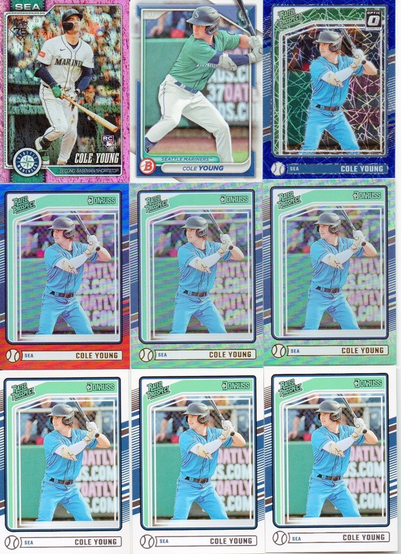 13-  COLE YOUNG 2024-26 TOPPS/DONRUSS PINK/PARALLEL/HOLO/VELOCITY/ROOKIE CARDS
