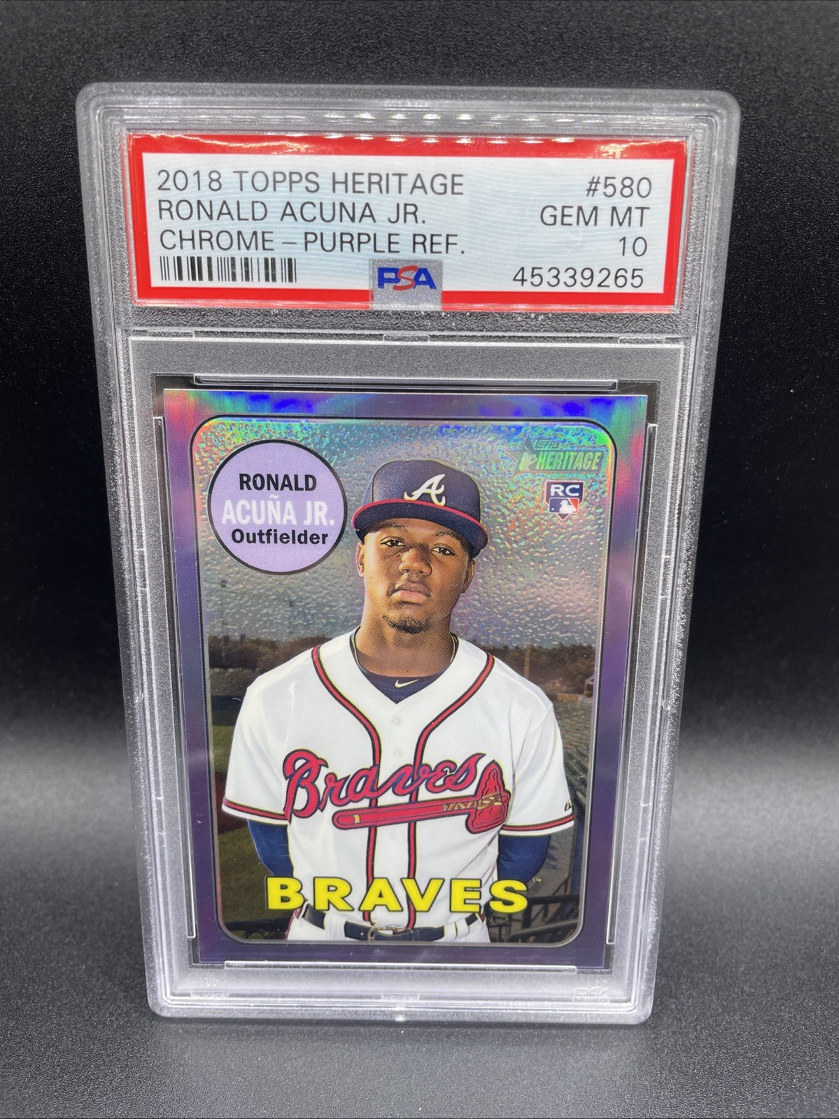2018 Topps Heritage Ronald Acuna Jr Chrome Purple Refractor RC PSA 10 GEM  #580 