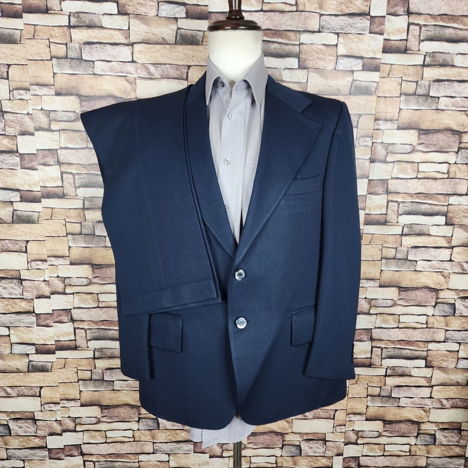1970s Sears 2 Piece Suit Mens 44S 38X29 Blue Gray Wide Lapel - Image 4 of 4