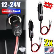 1/2x 12V Fused Cigarette Lighter Male Plug with Leads LED Light 15A Fused USA