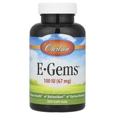 Carlson Labs E-Gems 100 IU 67 mg 250 Softgels Gluten-Free, Preservative-Free,