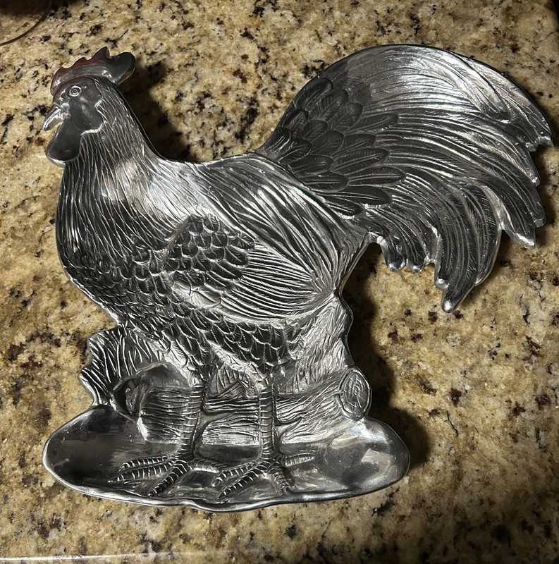 Hacienda Real Handmade Mexican Pewter Rooster Tray Decorative Serving Tray