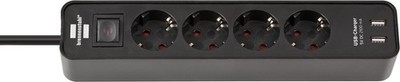 Brennenstuhl Ecolor 4-fach, Steckdosenleiste schwarz, 2x USB