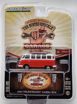 GREENLIGHT THE BUSTED KNUCKLE GARAGE S2 RED 1964 VOLKSWAGEN SAMBA BUS REAL RIDER