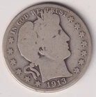 1913 D BARBER HALF-DOLLAR .50¢ DENVER  UNITED STATES MINT 90% SILVER COIN