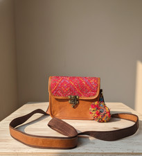 Handmade Leather Crossbody Bag Boho Sling Purse wirh Bag Charm