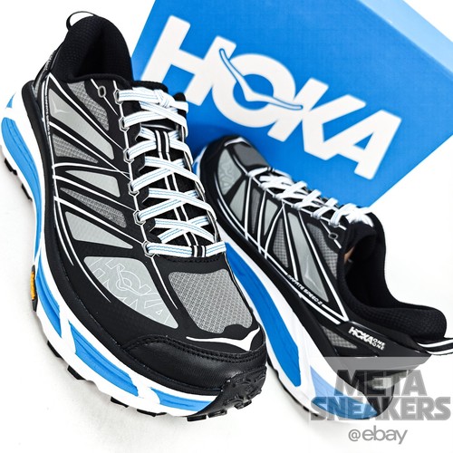 Hoka One One US 12 Men's Black White Blue Vibram Sole Runner Mafate Speed 2  New - Picture 1 of 20