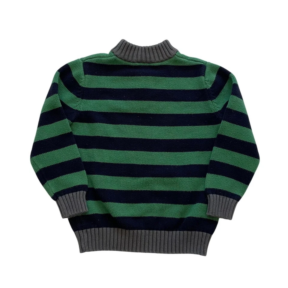 Hanna Andersson 110 Boys 4-5 Navy Green Striped Cotton 1/4 Zip Sweater - Image 4 of 4