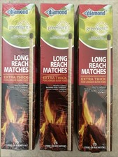 3 Pack Diamond Long Reach Matches 75 Ct box 225 Total Long Burn Time Extra Thick