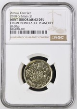 2018 £1 struck on mono metal planchet Great Britain POUND ⭐️NGC Mint Error ms62⭐