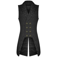 Men's Double Breasted Governor Vest Waistcoat Vtg Black Brocade Gothic Steampunk