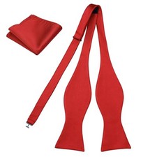 Men's Woven Self Tie Bow Tie and Pocket Square Men's Formal 003-bright Red