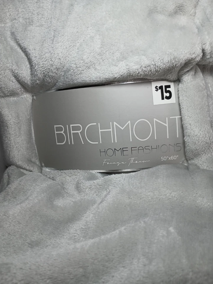 New Birchmont Velvet Throw Fringe Gray Blanket College Travel Cozycore Silver - Image 2 of 4