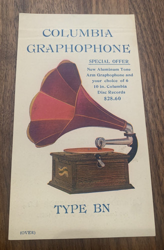 Columbia Disc Graphophone Model BN Dealer Advertisement.   Colorful Graphics