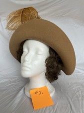 Tan Wool Felt Hat with Large Brim  Tan Feather Winkelman's 1960-70s Vintage