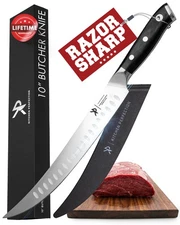 10” Butcher Knife for Meat Cutting & Trimming-Ultra Sharp Cimeter Breaking Ca...