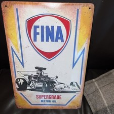 Vintage FINA Motor Oil sign lacquered for enamel effect man shed garage 