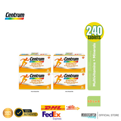 60 Centrum Energy B-Vitamins + Minerals with Vitamin C & E for Energy 4 boxes