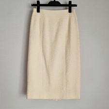CHANEL Tweed Skirt 38 Off white Waist 66cm Length 66cm Women