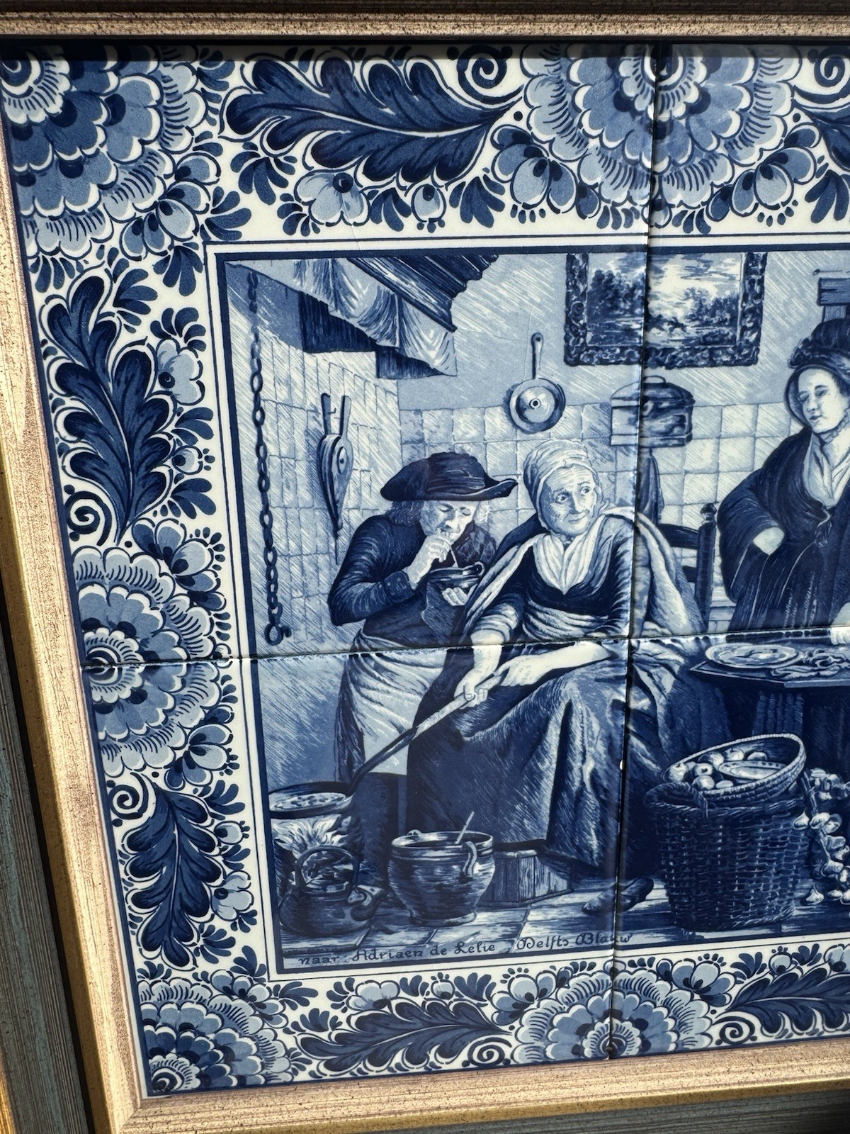 Rare Delft Blauw “Women Making Pancakes“ naar Adriaen De Lelie “De Keuken” READ