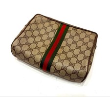 Gucci Sherry Line GG Pouch Pochette Pochette Pochette PVC Pelle Marrone Logo Vintage dal Giappone