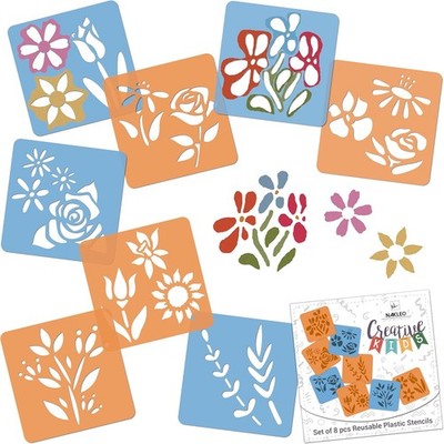 NAKLEO Schablonen Malen für Kinder, 8 Stück Set 15x15cm Blumen, Kinder K