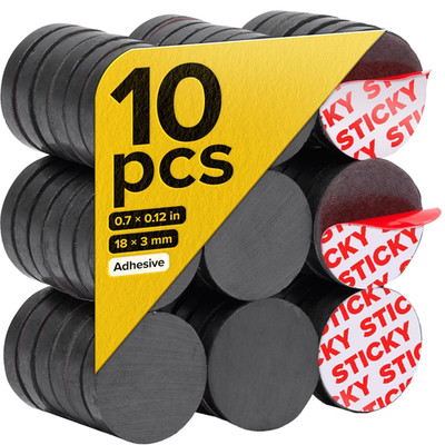 Strong Ceramic Round Small Magnets with Adhesive Backing (0.7x0.12/18x3mm, 10 pc