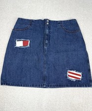 Tommy Hilfiger Women s Denim Skirt Size 16 Blue Flag Patch Y2K Mini A-Line USA