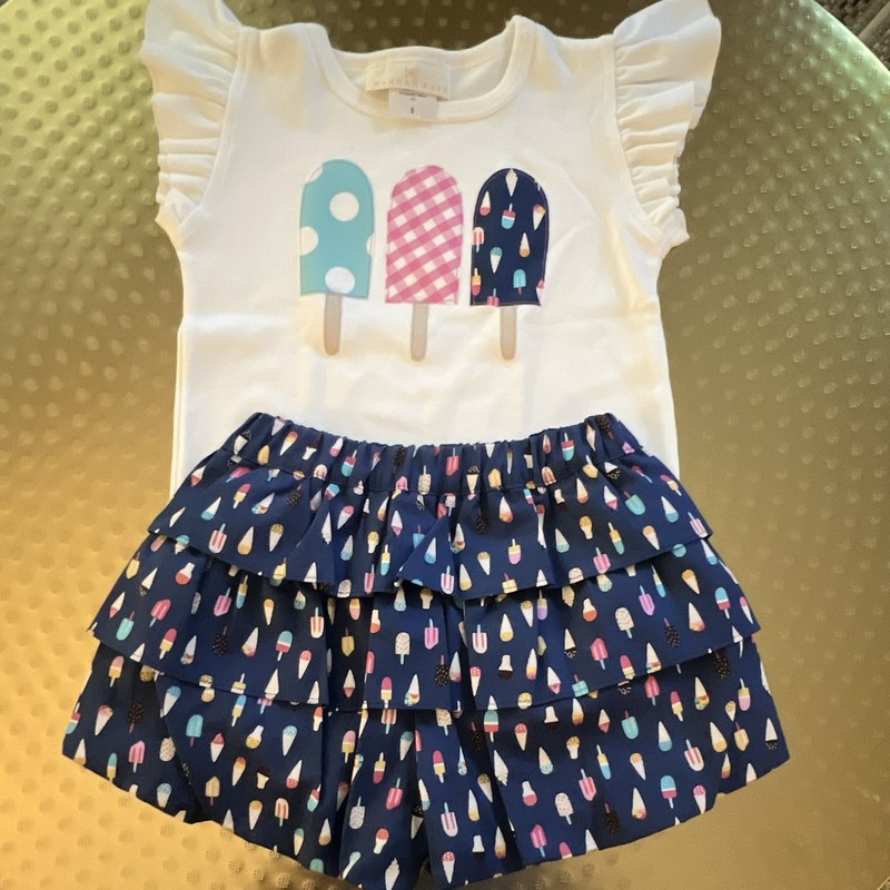 Hannah Kate Girls Size 5 2-Piece Popsicle Ruffled Sleeve Knit Top & Shorts