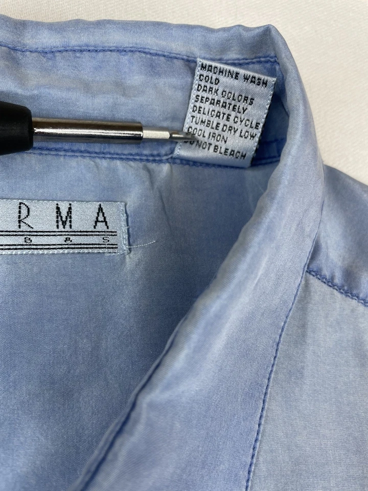 Burma Bibas Shirt Men's Medium Blue Button Down long Sleeve Silk Pocket - Image 3 of 4