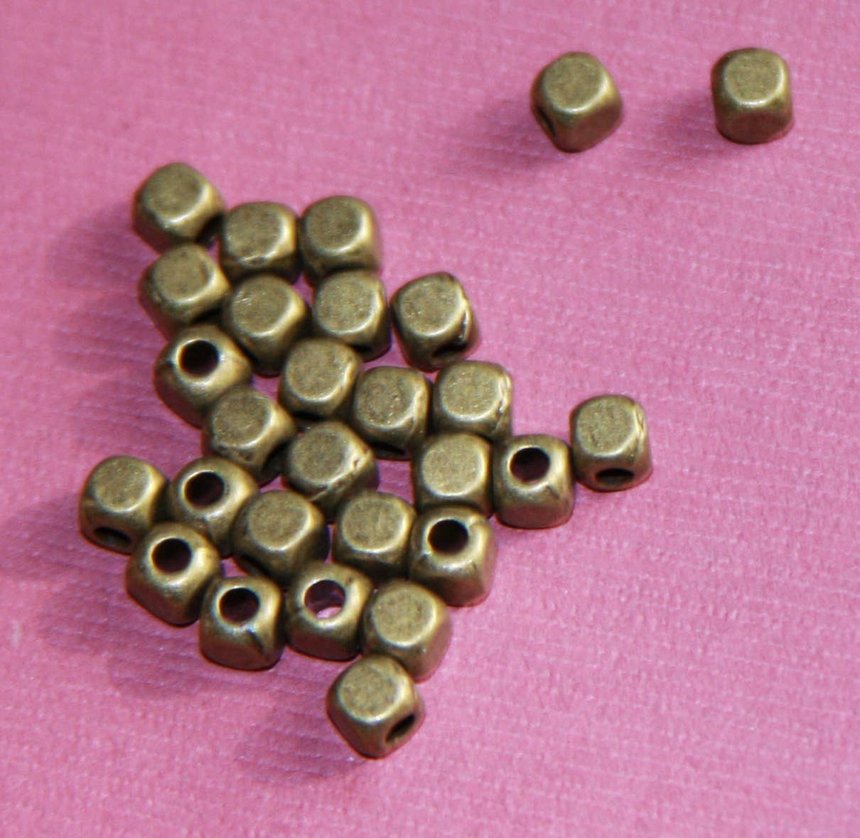 Antiqued Brass square cube beads 4mm 