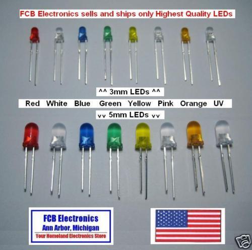   LED 1 7 colors 3mm, 5mm Red White Blue Green Yellow Orange Pink  