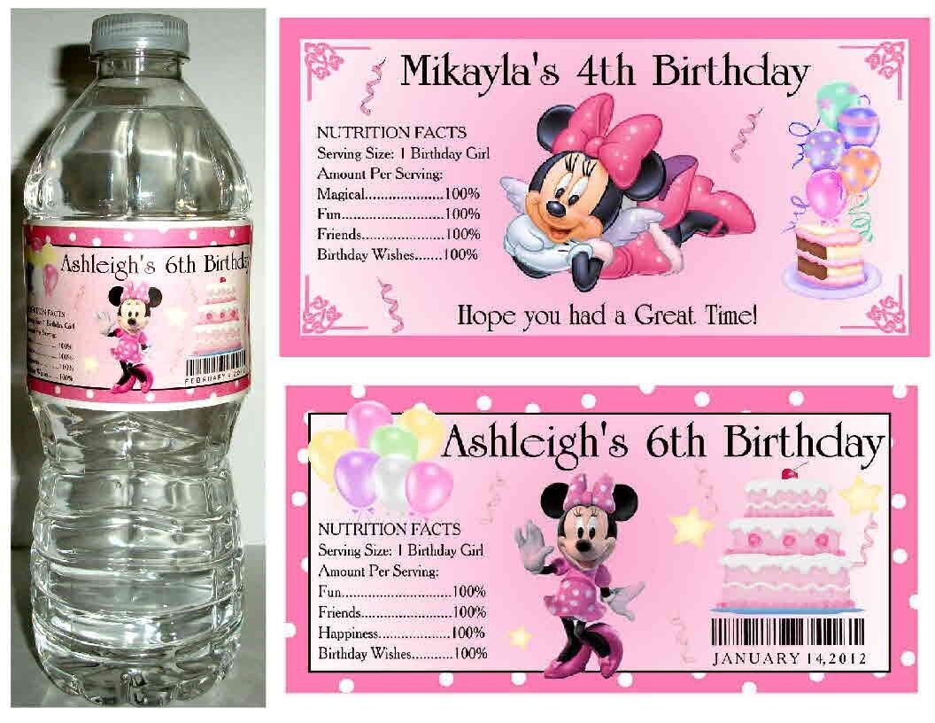 20 Minnie Mouse Birthday Party Favors Water Bottle Labels