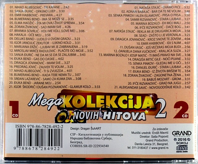 CD GRAND MEGA KOLEKCIJA NOVIH HITOVA 2 compilation 2016 manojlovic hasic bekic 