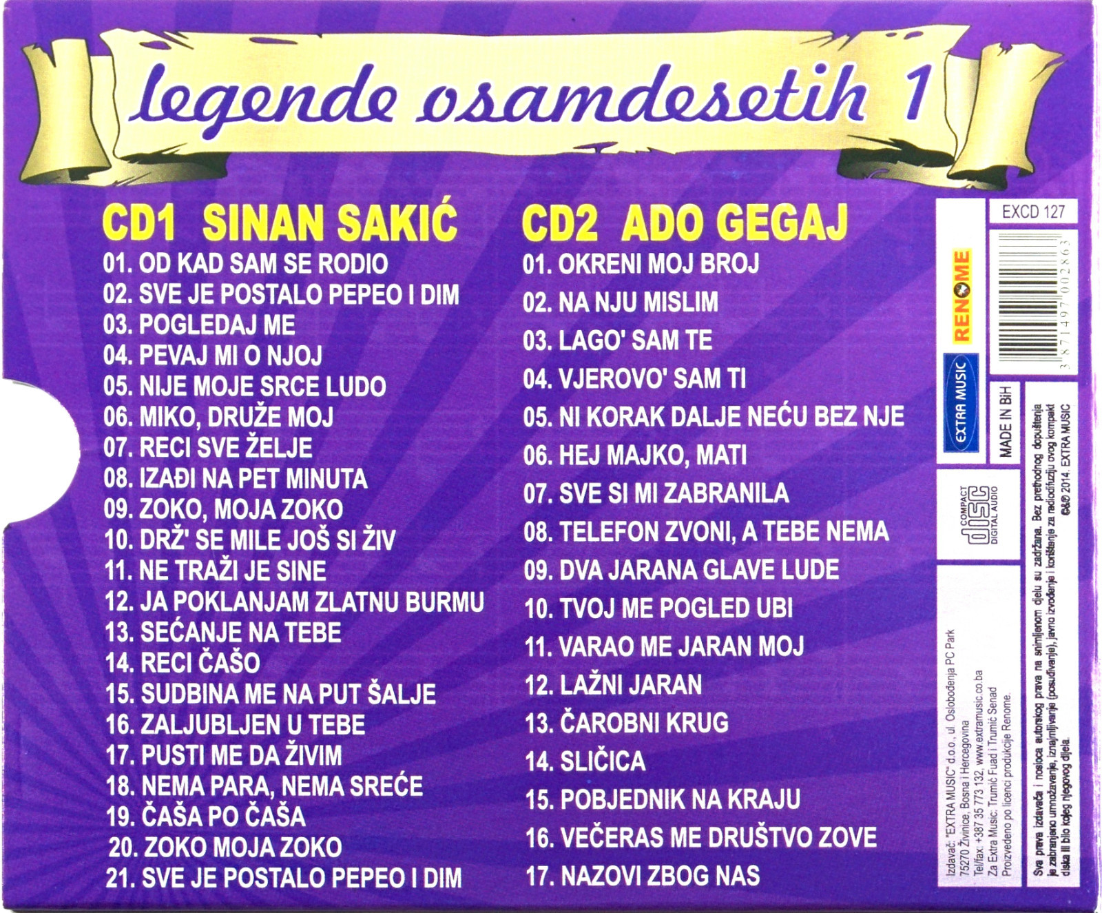 2CD LEGENDE OSAMDESETIH 1 NAJVECI HITOVI UZIVO SINAN SAKIC ADO GEGAJ  2014 