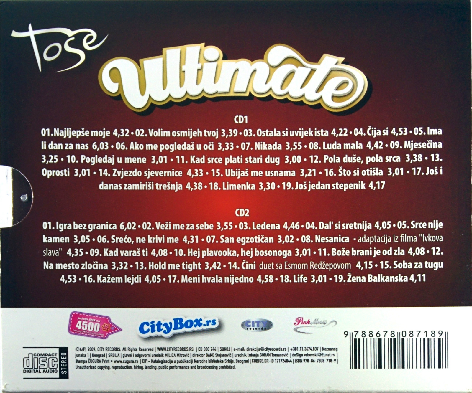 2CD TOSE PROESKI - THE ULTIMATE COLLECTION compilation 2009 City records
