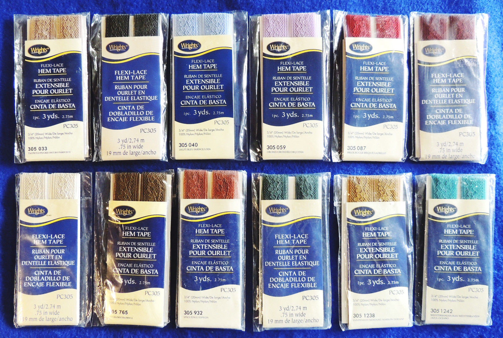 3yd Wrights PC305 FlexiLace Hem Tape 100 Nylon Large Color Variety 3/