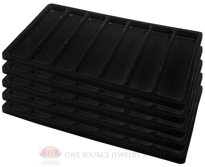 5 Black Insert Tray Liners W 7 Slot Each Drawer Organizer Jewelry