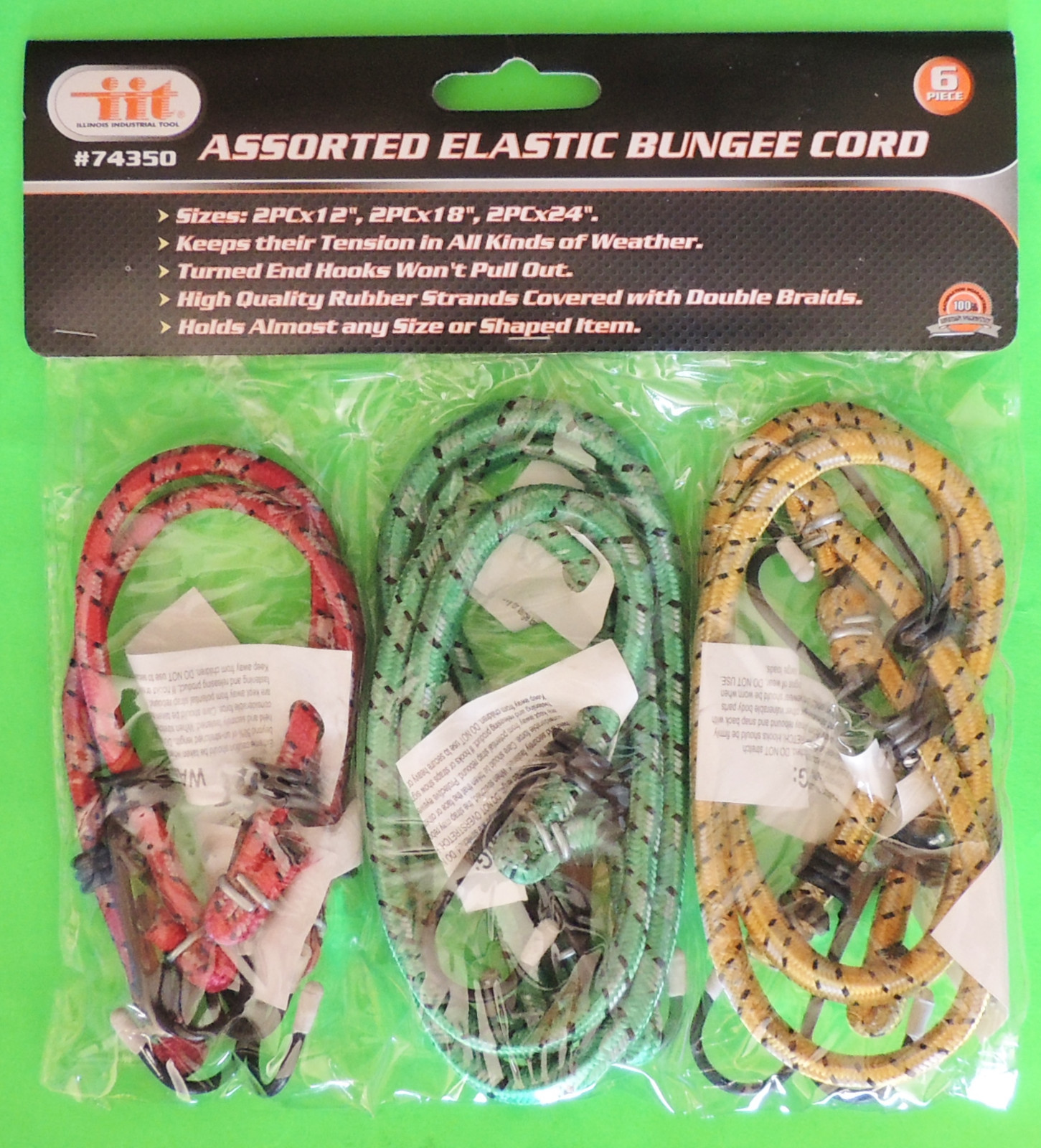 6pc Elastic Bungee Cords Straps TieDowns 12" 18" & 24" Galvanized