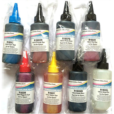 8*100ml DYE PRINTER INK REFILL BOTTLES EPSON STYLUS PHOTO R 1900 R1900 NON OEM