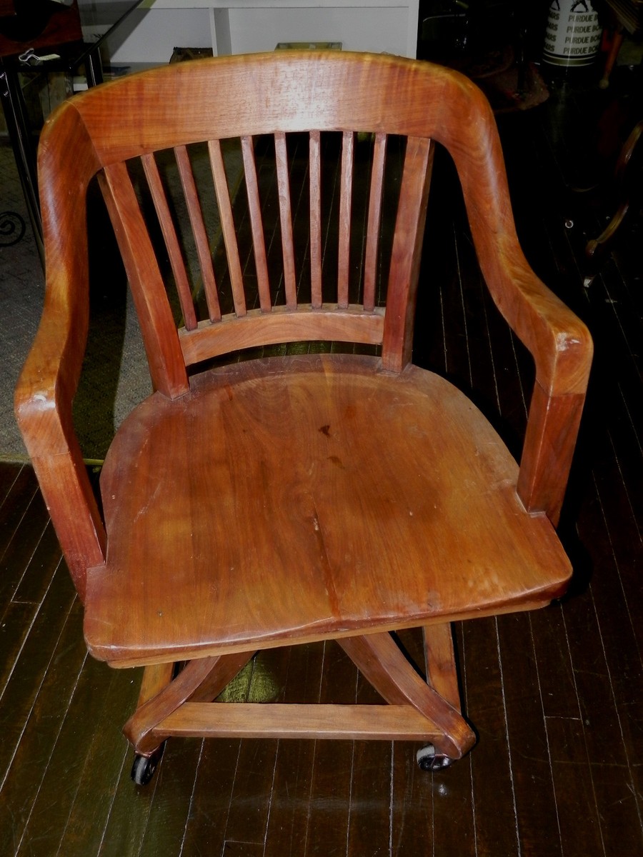 Antique Globe Wernicke Walnut Wood Office Desk Swivel Chair Industrial